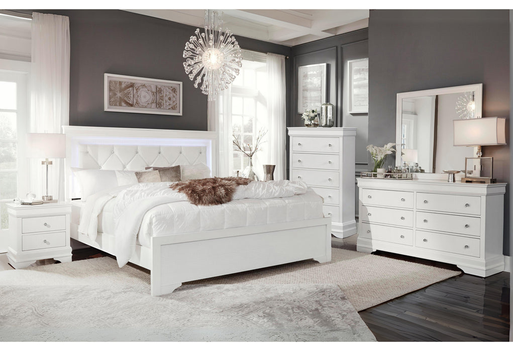 POMPEI METALLIC WHITE FULL BED GROUP WITH LED - Home Furniture And More (Brentwood, MD)