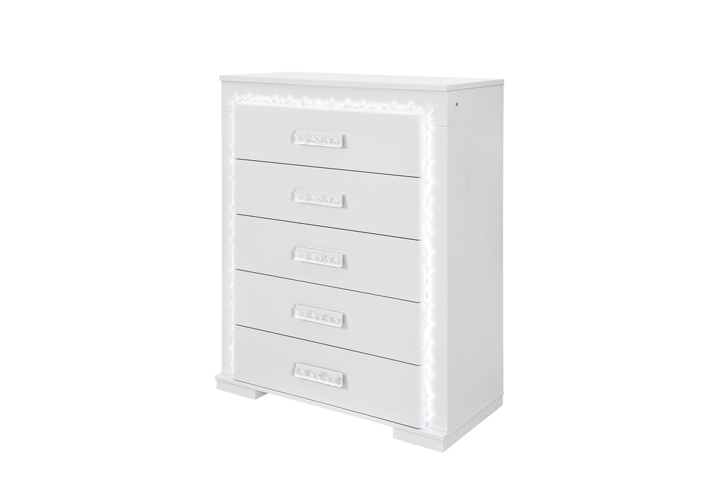 NAOMI SILVER MARBLE CHEST WITH LED - Home Furniture And More (Brentwood, MD)