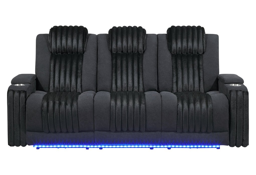 U8000 BLACK PWR REC SOFA W/PHR, DDT, READING LIGHT & LED LIGHT - Home Furniture And More (Brentwood, MD)