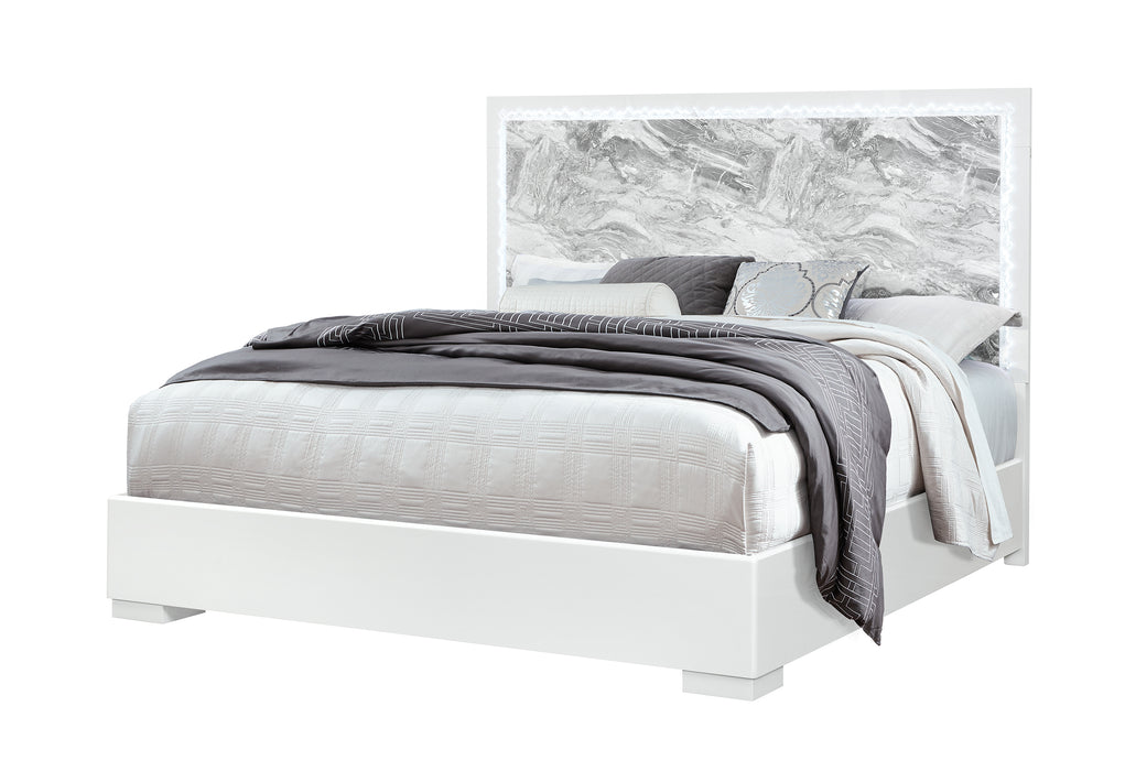 NAOMI SILVER MARBLE KING BED WITH LED - Home Furniture And More (Brentwood, MD)