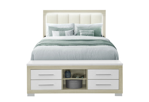 EMMA NATURAL/WHITE QUEEN BED WITH LED AND USB - Home Furniture And More (Brentwood, MD)