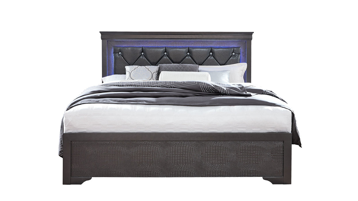 POMPEI METALLIC GREY KING BED WITH LED - Home Furniture And More (Brentwood, MD)