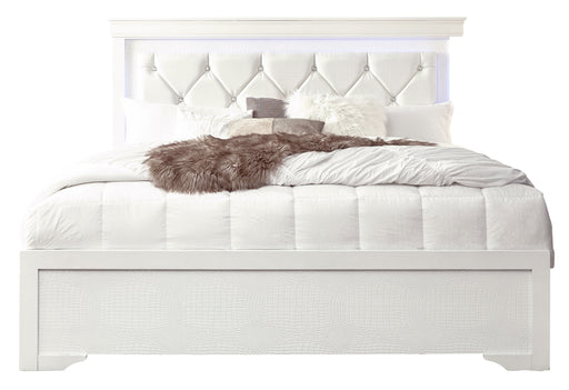 POMPEI METALLIC WHITE KING BED W/LED, DRESSER, MIRROR AND NIGHTSTAND - Home Furniture And More (Brentwood, MD)