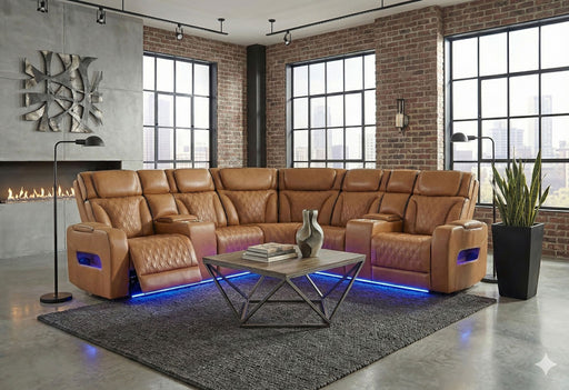 U8611 CAMEL SECTIONAL WITH POWER HEADREST, CONTINUOUS LED AND SPEAKER - Home Furniture And More (Brentwood, MD)