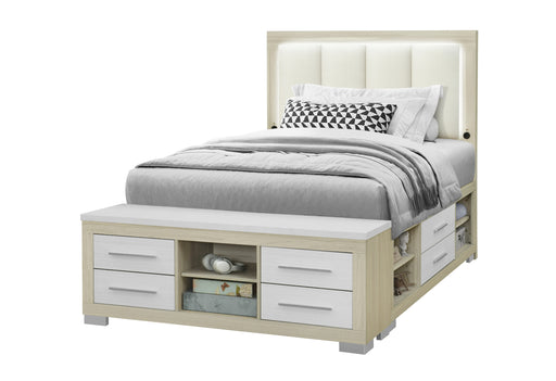 EMMA NATURAL/WHITE FULL BED WITH LED AND USB - Home Furniture And More (Brentwood, MD)