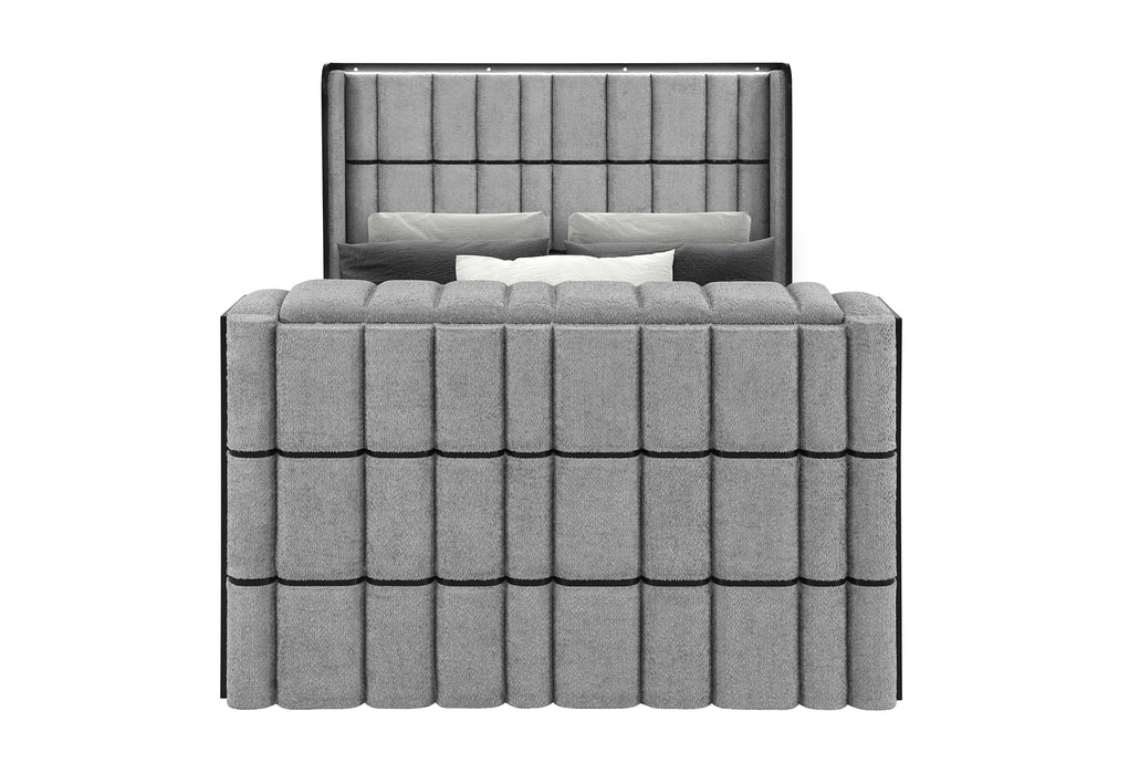 ISABELLA GREY QUEEN BED W/LED, TV LIFT, SPEAKER AND FIREPLACE - Home Furniture And More (Brentwood, MD)