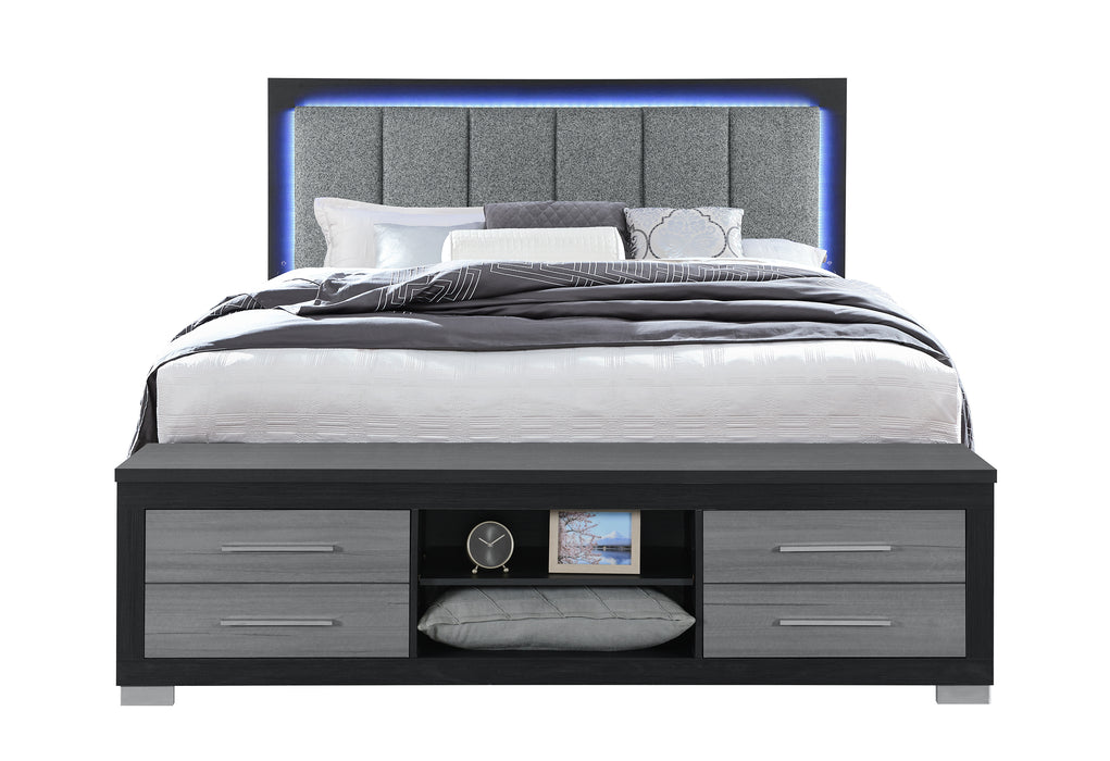 EMMA BLACK/GREY KING BED WITH LED AND USB - Home Furniture And More (Brentwood, MD)