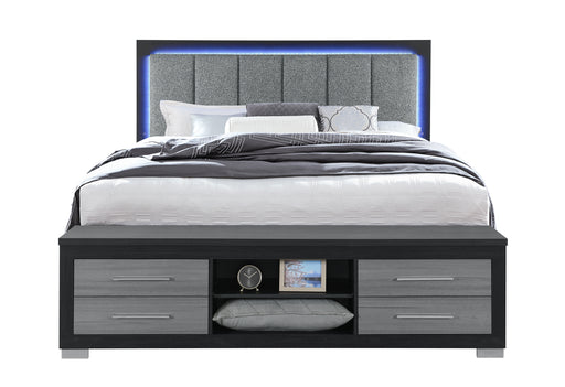 EMMA BLACK/GREY KING BED WITH LED AND USB - Home Furniture And More (Brentwood, MD)