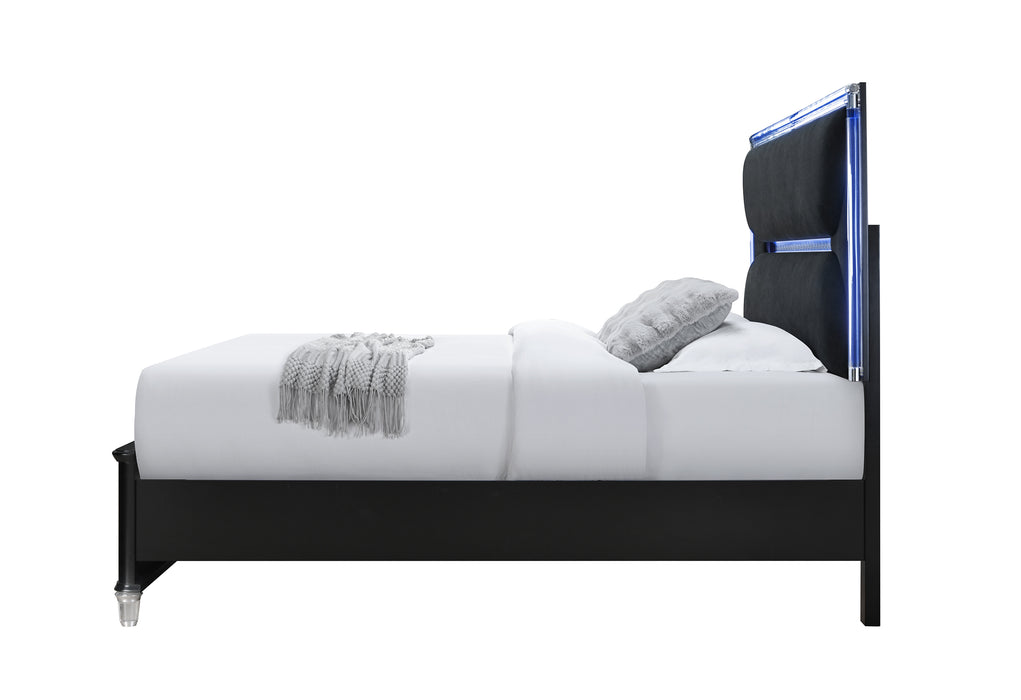 LANDO BLACK KING BED WITH CONTINUOUS LED - Home Furniture And More (Brentwood, MD)