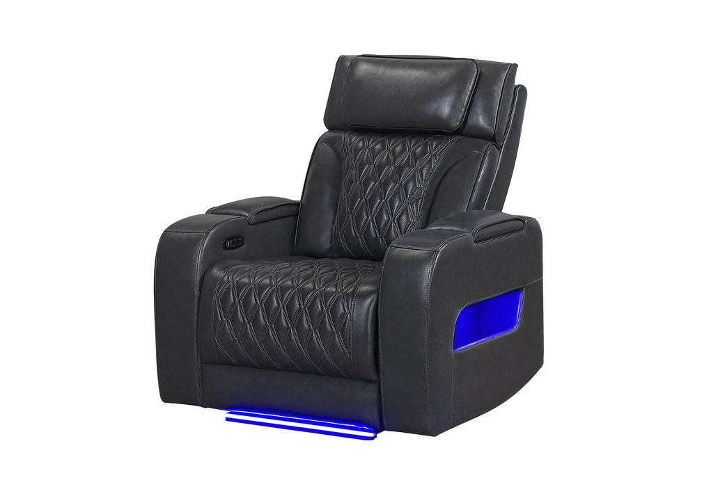 U8611 BLANCHE CHARCOAL POWER RECLINER WITH POWER HEADREST AND LED - Home Furniture And More (Brentwood, MD)