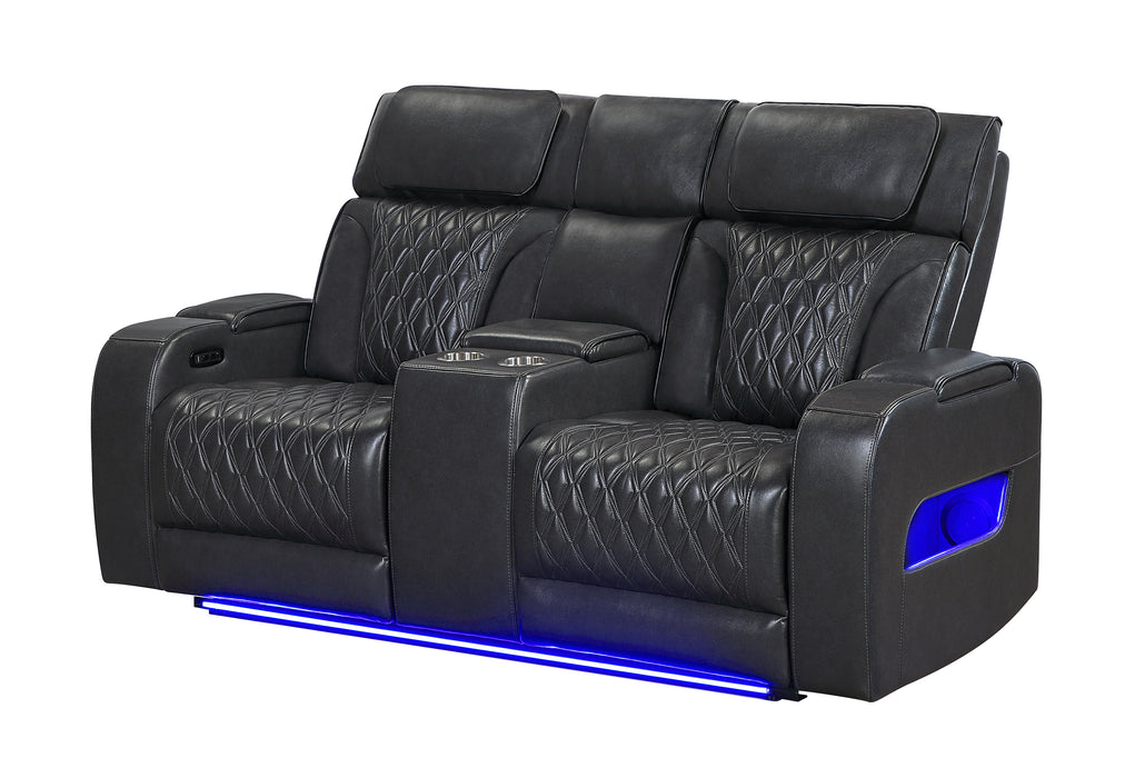 U8611 BLANCHE CHARCOAL PWR CON REC LOVESEAT WITH PHR, LED & SPEAKER - Home Furniture And More (Brentwood, MD)