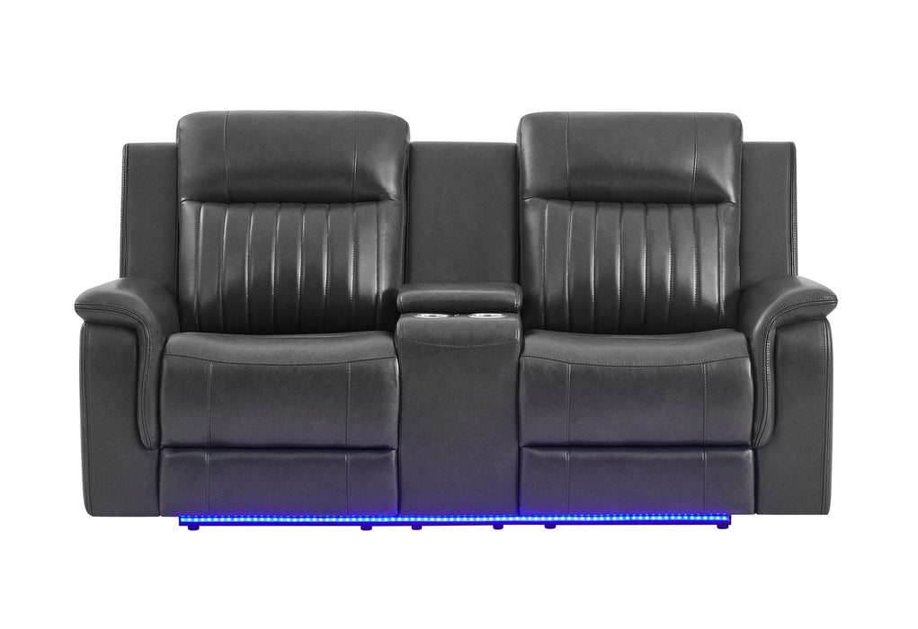U8879 CHARCOAL PWR REC SOFA/PWR CON REC LOVESEAT/PWR REC W/LED & GL SS - Home Furniture And More (Brentwood, MD)