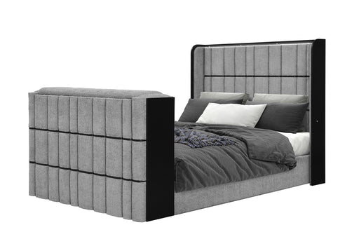 ISABELLA GREY QUEEN BED W/LED, TV LIFT, SPEAKER AND FIREPLACE - Home Furniture And More (Brentwood, MD)