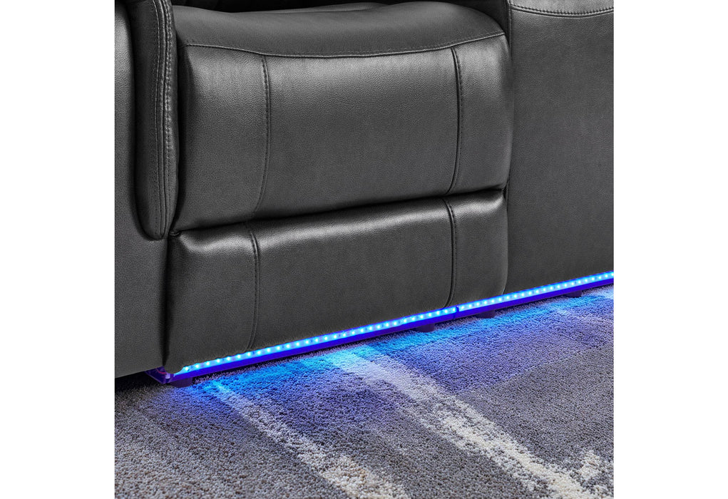 U8879 CHARCOAL PWR REC SOFA/PWR CON REC LOVESEAT/PWR REC W/LED & GL SS - Home Furniture And More (Brentwood, MD)
