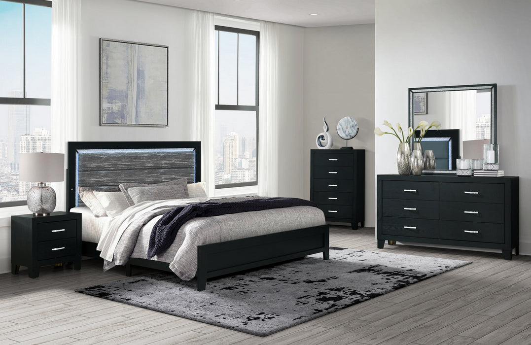 REID BLACK KING BED GROUP WITH LED - Home Furniture And More (Brentwood, MD)