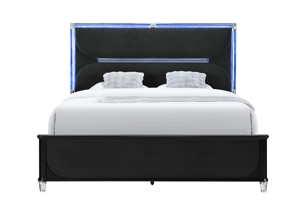 LANDO BLACK QUEEN BED WITH CONTINUOUS LED - Home Furniture And More (Brentwood, MD)