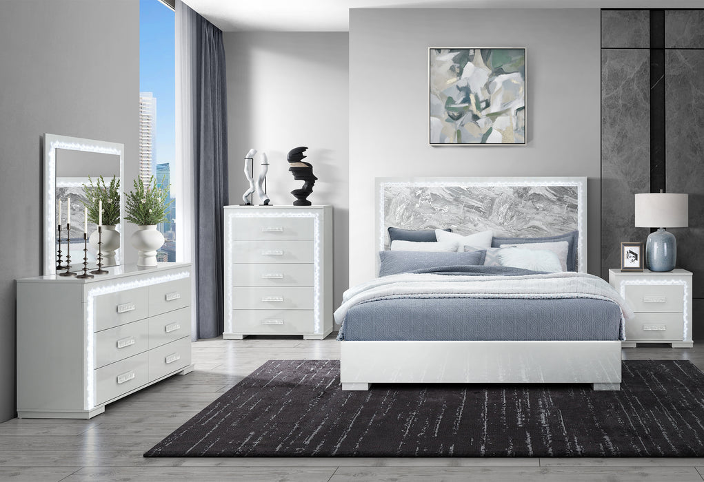 NAOMI SILVER MARBLE CHEST WITH LED - Home Furniture And More (Brentwood, MD)