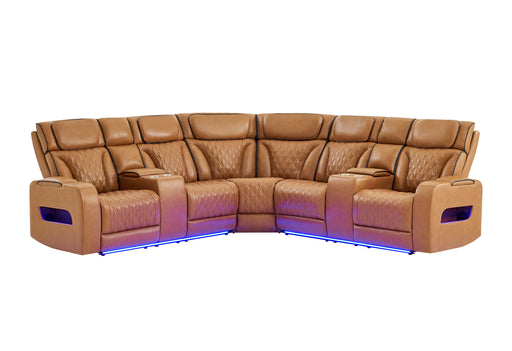 U8611 CAMEL SECTIONAL WITH POWER HEADREST, CONTINUOUS LED AND SPEAKER - Home Furniture And More (Brentwood, MD)