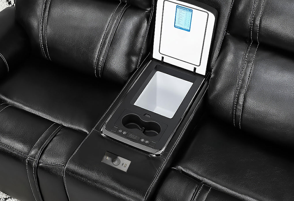 U8880 BLACK LEATHER POWER RECLINING SOFA/POWER CONSOLE RECLINING SOFA - Home Furniture And More (Brentwood, MD)