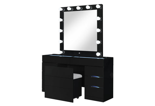 ELLA BLACK VANITY SET WITH STORAGE STOOL - Home Furniture And More (Brentwood, MD)