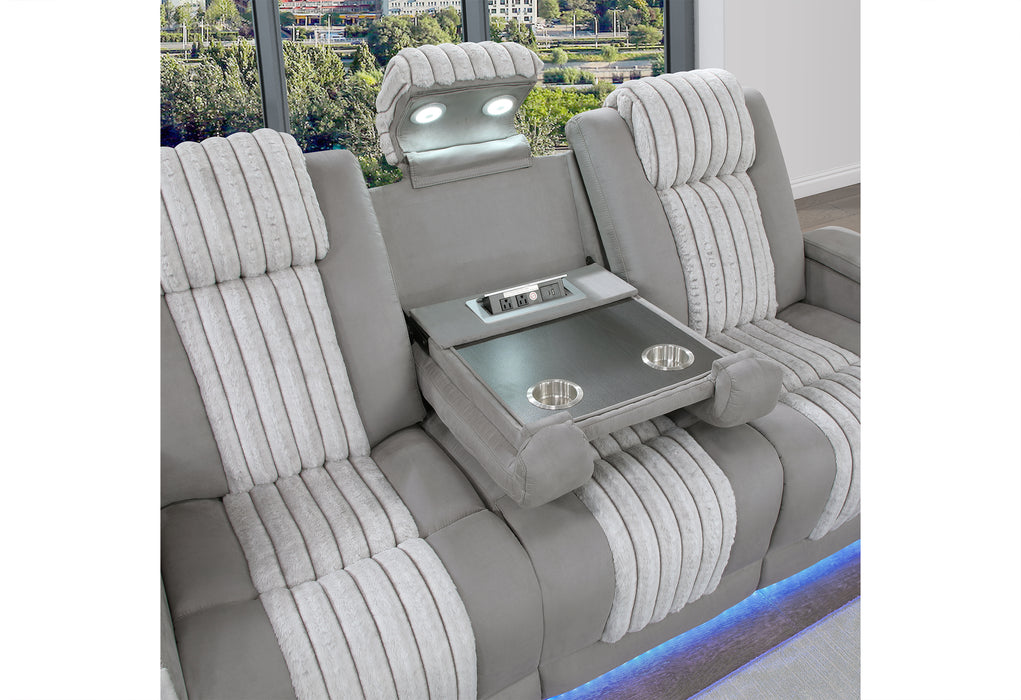 U8000 GREY PWR REC SOFA W/PHR, DDT, READING LIGHT & LED LIGHT - Home Furniture And More (Brentwood, MD)