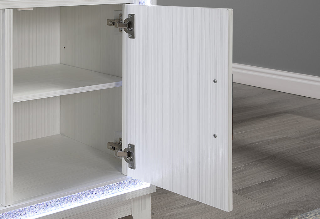 LILY WHITE ENTERTAINMENT UNIT 72 W/ LED, SPEAKERS, CRYSTAL INSERTS - Home Furniture And More (Brentwood, MD)