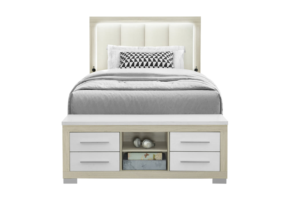 EMMA NATURAL/WHITE FULL BED WITH LED AND USB - Home Furniture And More (Brentwood, MD)