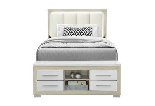 EMMA NATURAL/WHITE FULL BED WITH LED AND USB - Home Furniture And More (Brentwood, MD)