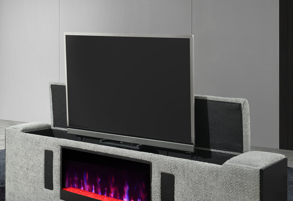 ISABELLA GREY KING BED W/LED, TV LIFT, SPEAKER AND FIREPLACE - Home Furniture And More (Brentwood, MD)