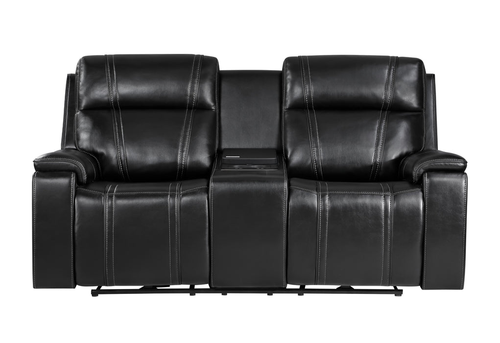 U8880 BLACK LEATHER POWER CONSOLE RECLINING LOVESEAT WITH COOLER - Home Furniture And More (Brentwood, MD)