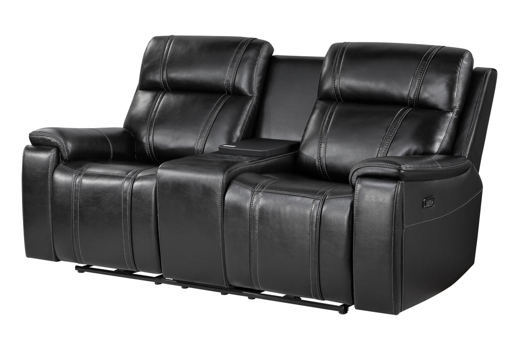 U8880 BLACK LEATHER POWER CONSOLE RECLINING LOVESEAT WITH COOLER - Home Furniture And More (Brentwood, MD)