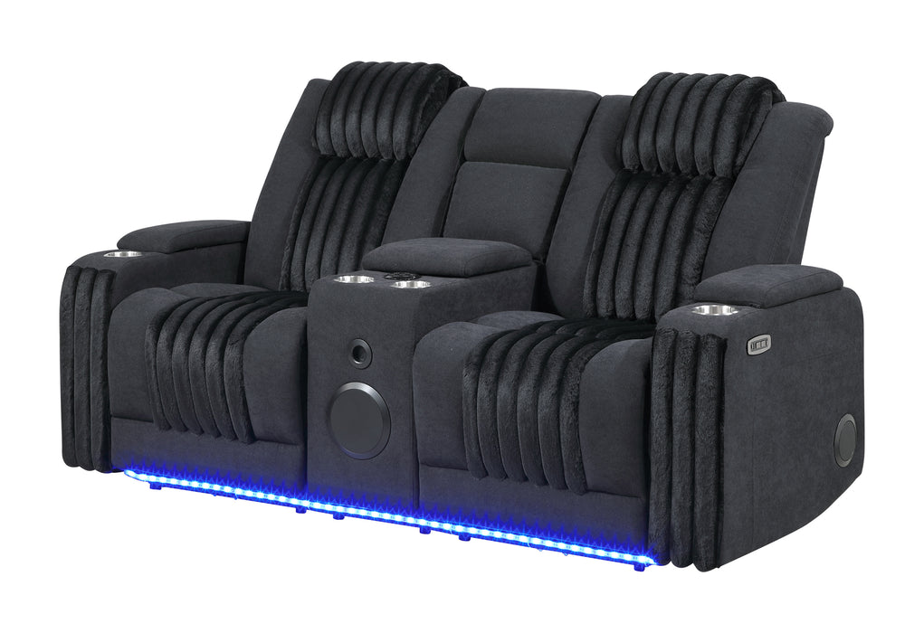 U8000 BLACK PWR CONSOLE REC LOVESEAT W/PHR, LED AND SPEAKER - Home Furniture And More (Brentwood, MD)
