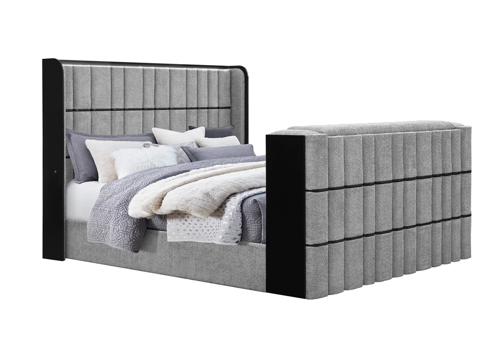 ISABELLA GREY KING BED W/LED, TV LIFT, SPEAKER AND FIREPLACE - Home Furniture And More (Brentwood, MD)