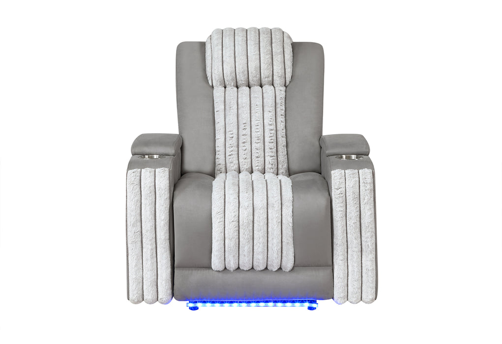 U8000 GREY POWER RECLINER W/ POWER HEADREST & LED LIGHT - Home Furniture And More (Brentwood, MD)