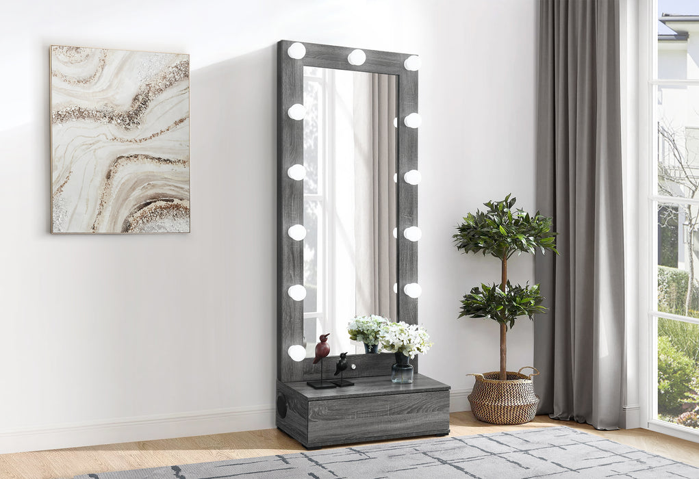 LEXI GREY TALL MIRROR WITH DRAWER AND SPEAKERS - Home Furniture And More (Brentwood, MD)