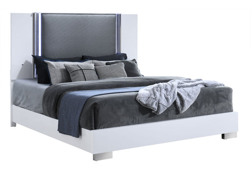 YLIME SMOOTH WHITE KING BED WITH LED FULLY SLATTED - Home Furniture And More (Brentwood, MD)
