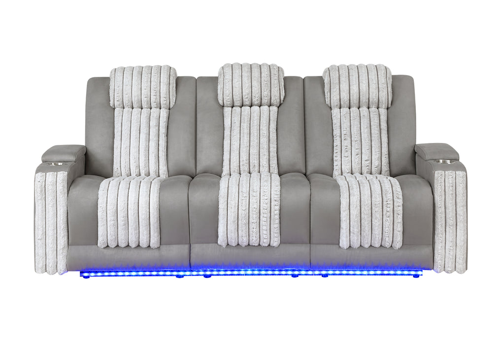 U8000 GREY PWR REC SOFA W/PHR, DDT, READING LIGHT & LED LIGHT - Home Furniture And More (Brentwood, MD)