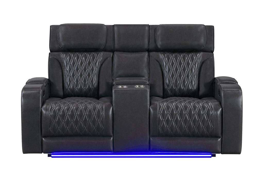 U8611 BLANCHE CHARCOAL PWR CON REC LOVESEAT WITH PHR, LED & SPEAKER - Home Furniture And More (Brentwood, MD)