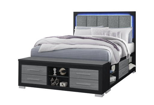 EMMA BLACK/GREY QUEEN BED WITH LED AND USB - Home Furniture And More (Brentwood, MD)