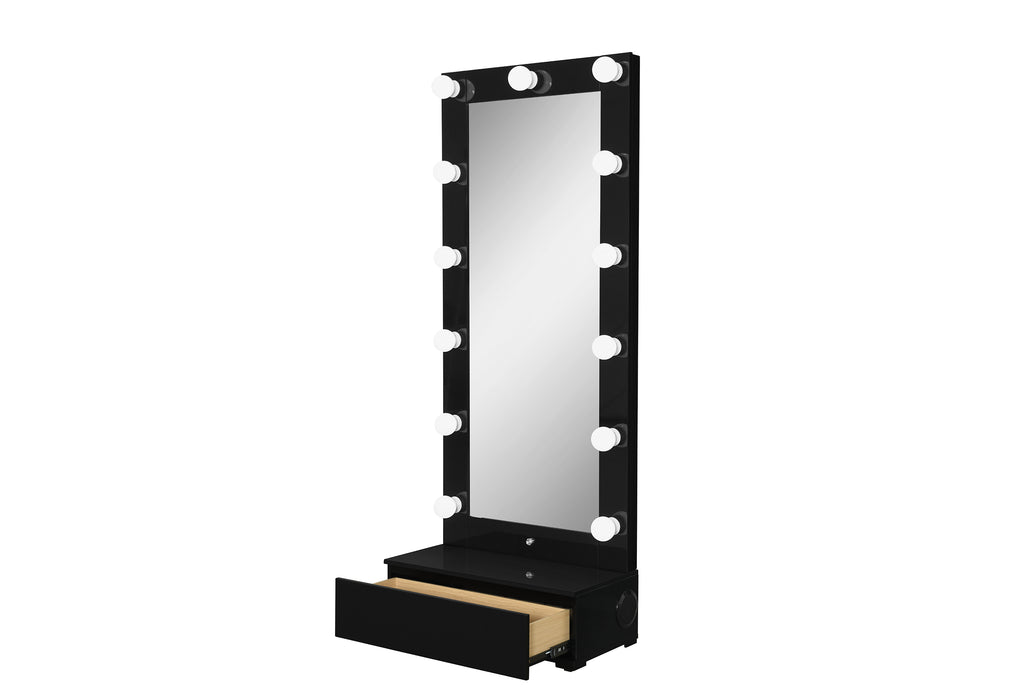 ELLA BLACK NARROW TALL MIRROR WITH DRAWER AND SPEAKER - Home Furniture And More (Brentwood, MD)