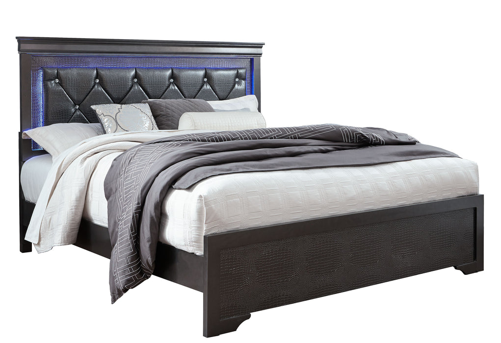 POMPEI METALLIC GREY FULL BED WITH LED - Home Furniture And More (Brentwood, MD)